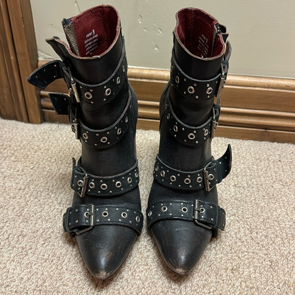 Freebird black leather buckle boots